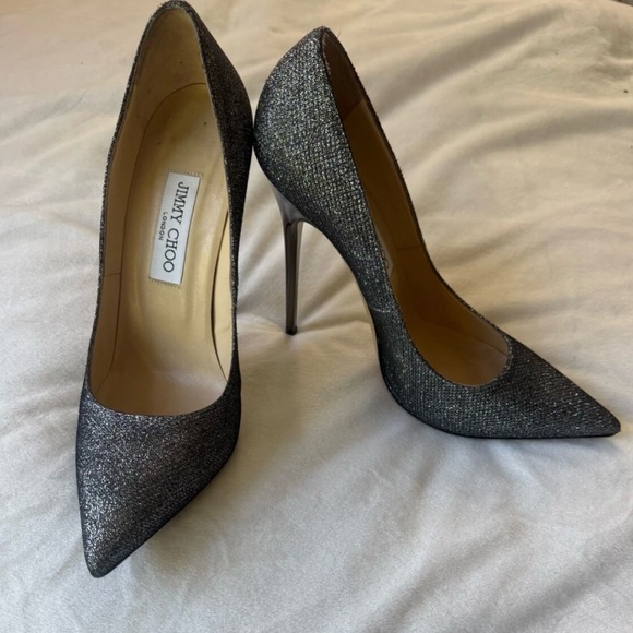 Jimmy Choo Silver Glitter Heels
